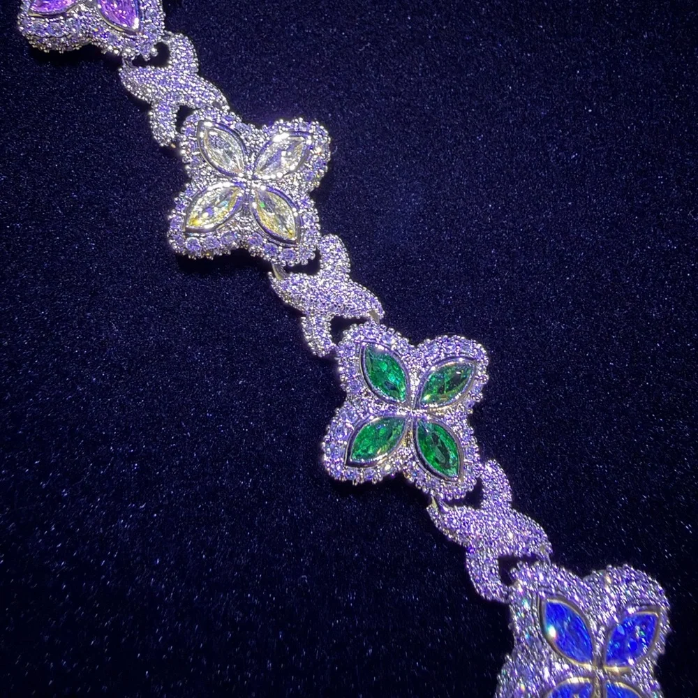 Iced Multi Color Flower Bracelet - Picture 4 of 8